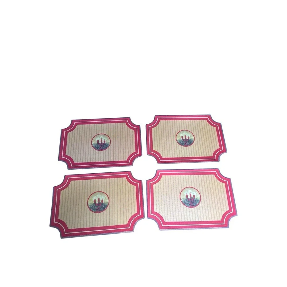 VTG Christmas Placemats Santa Children Set Of 4 17x12” Double Sided Design Vinyl